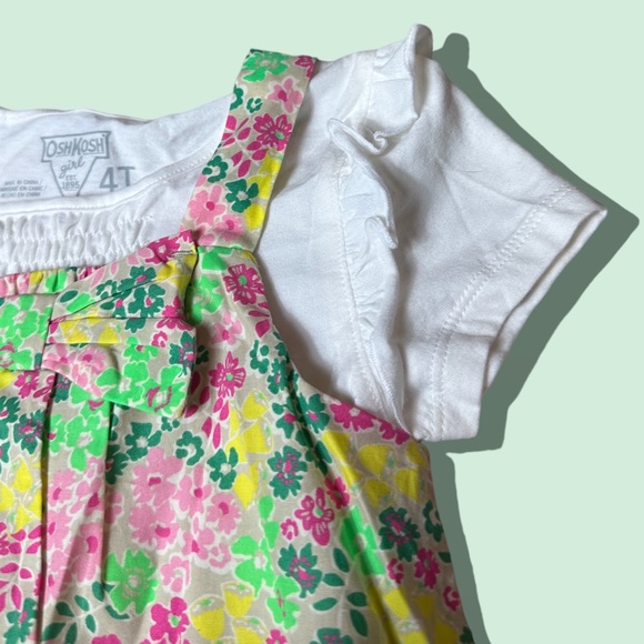 Toddler Girl OshKosh B’Gosh Spring Dress W/Undershirt Floral Print Size 4T - Picture 7 of 9